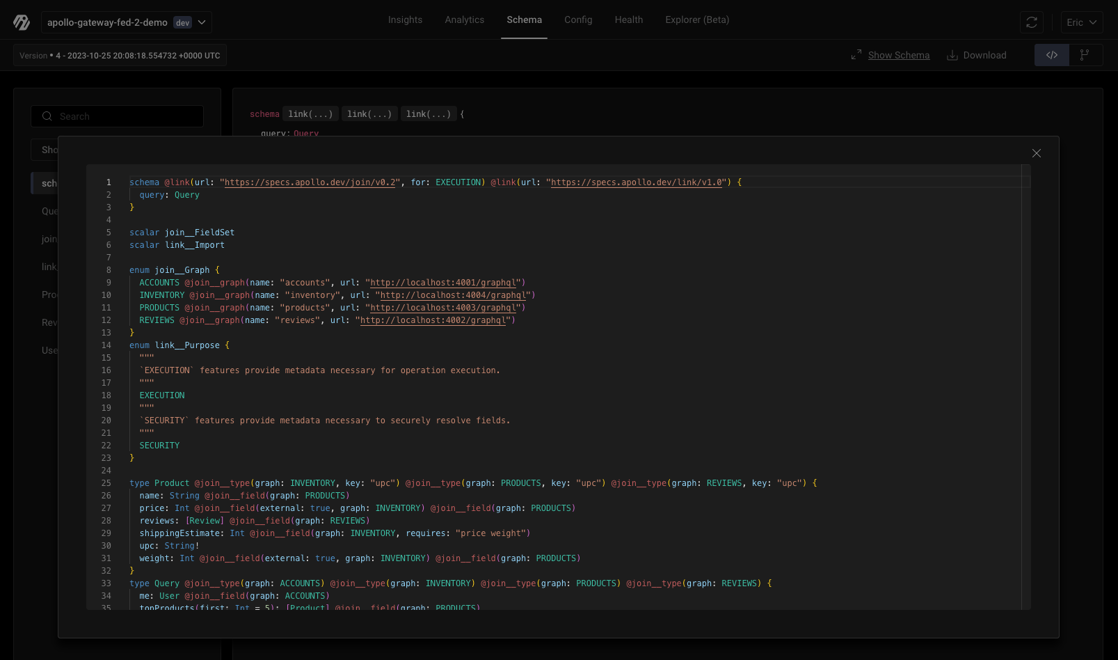 Version 4 of the composed schema (schema view)